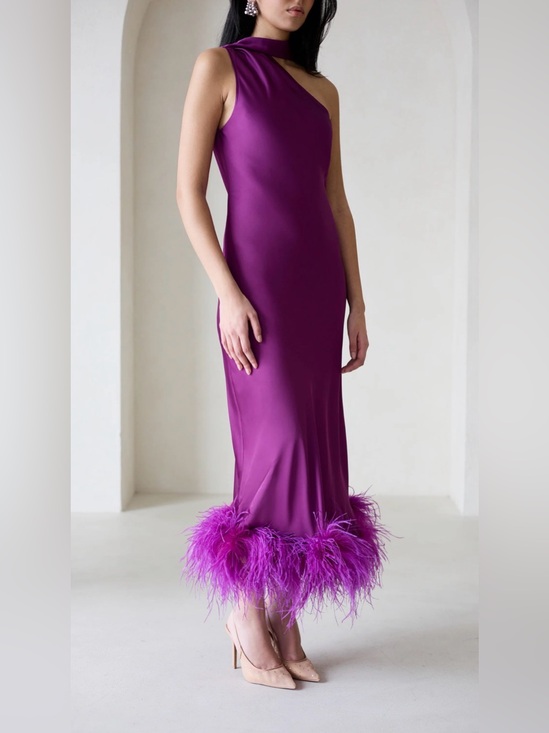 Vasiliki Dresses & Skirts - NWT XS Vasiliki Liya gown midi purple new Feather-Hem Slip Dress silk